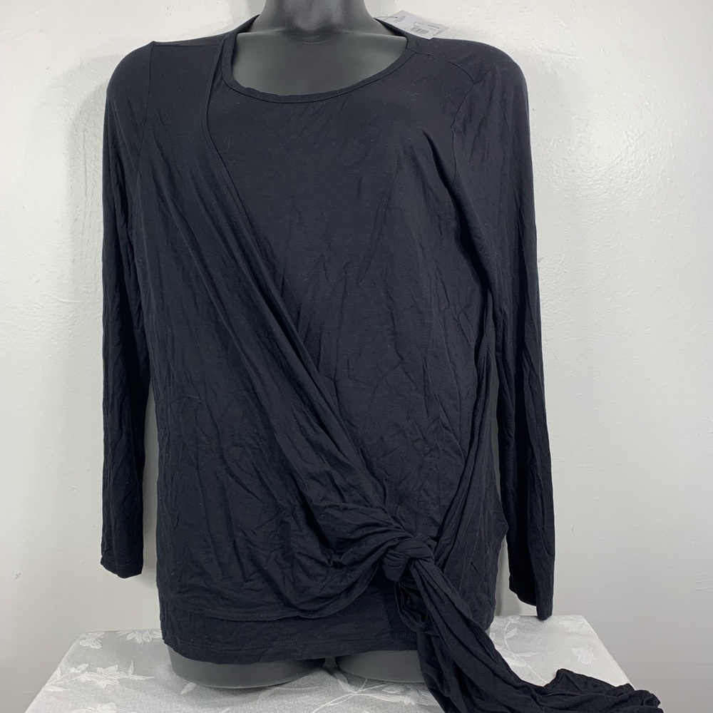 NWT Worthington 2X Top Slinky Side Tie Blouse Black